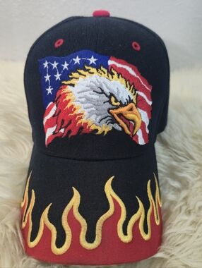 Vintage USA Eagle Flames Hat Snapback Patriotic Cap American Flag Biker Style